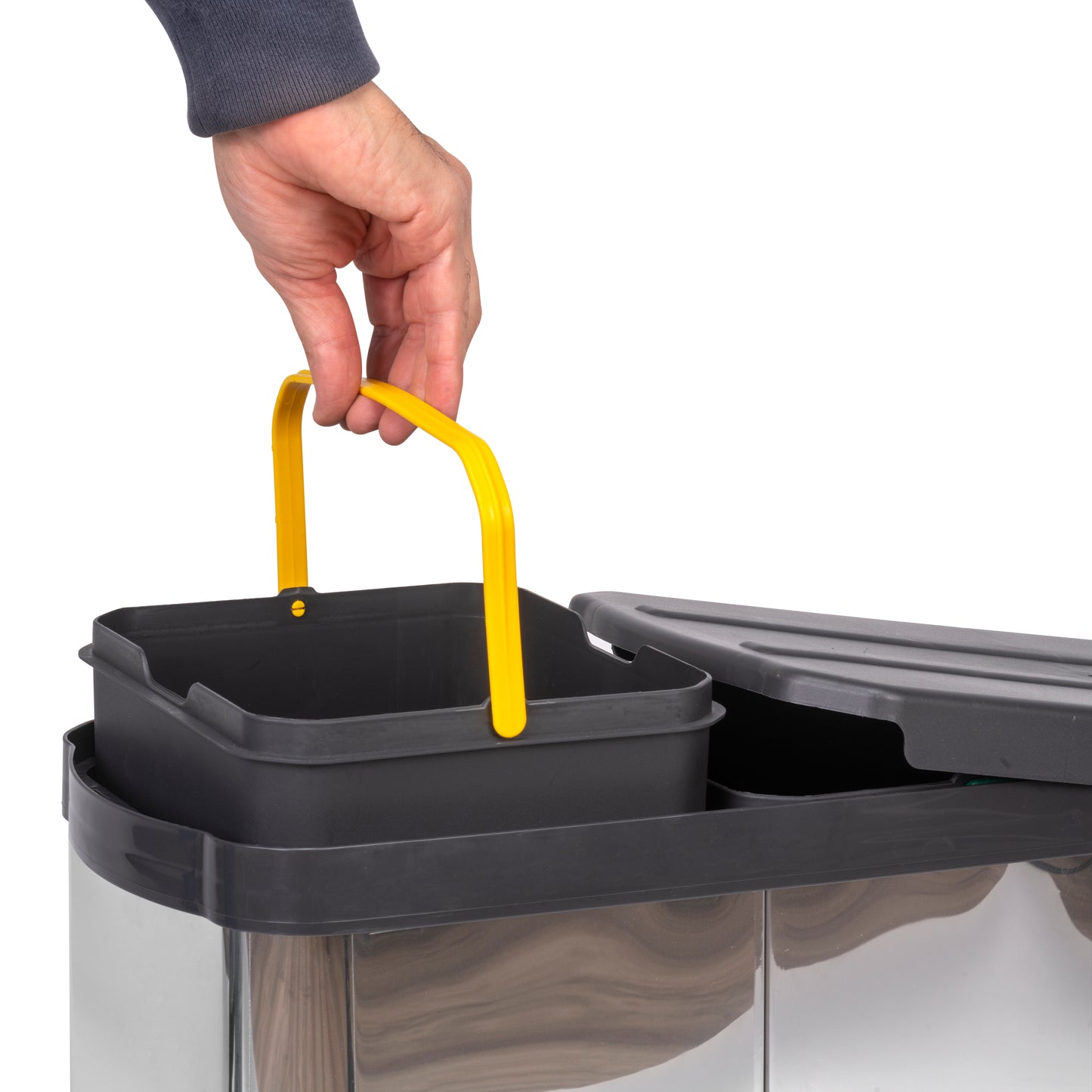 Emuca Contenitore per la raccolta differenziata Recycle Inox 2x12lt per il montaggio sul fondo e l'estrazione manuale/automaticamente nei mobili da cucina, in Tecnoplastica e Acciaio inossidabile.