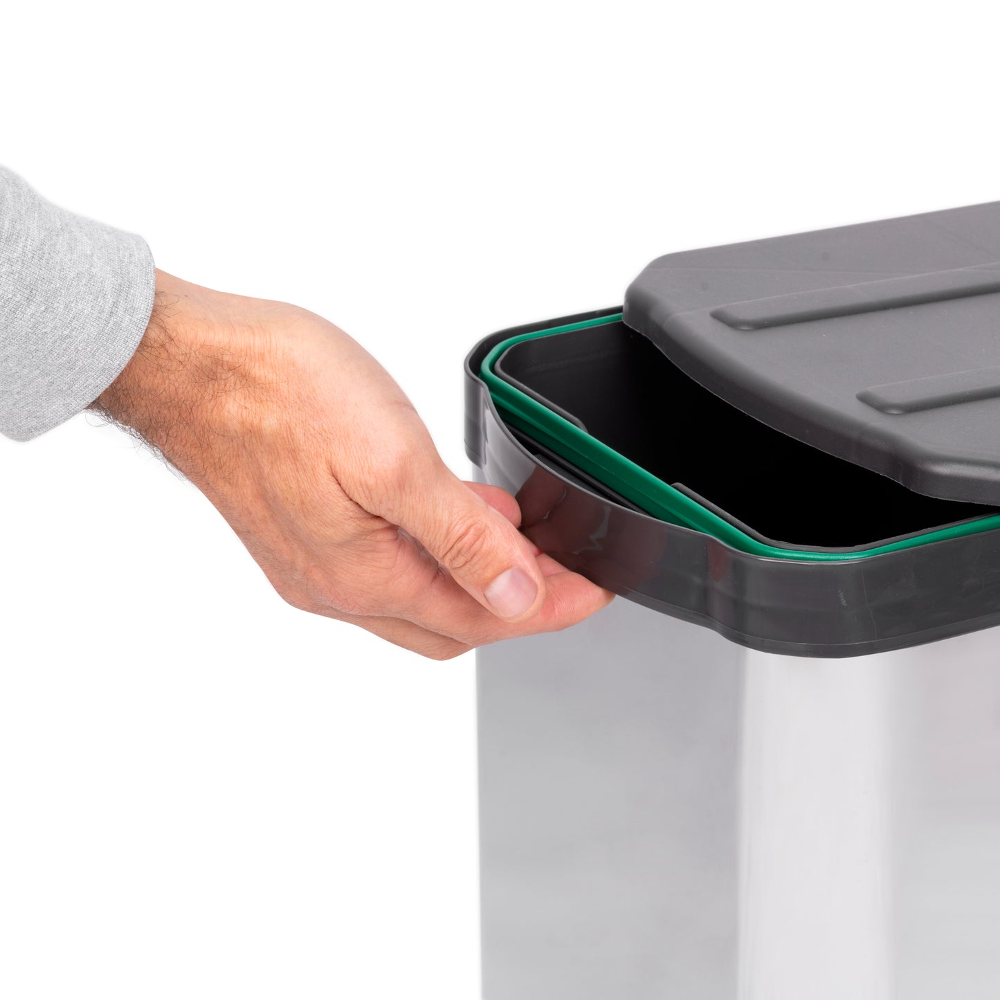 Emuca Contenitore per la raccolta differenziata Recycle Inox 2x12lt per il montaggio sul fondo e l'estrazione manuale/automaticamente nei mobili da cucina, in Tecnoplastica e Acciaio inossidabile.