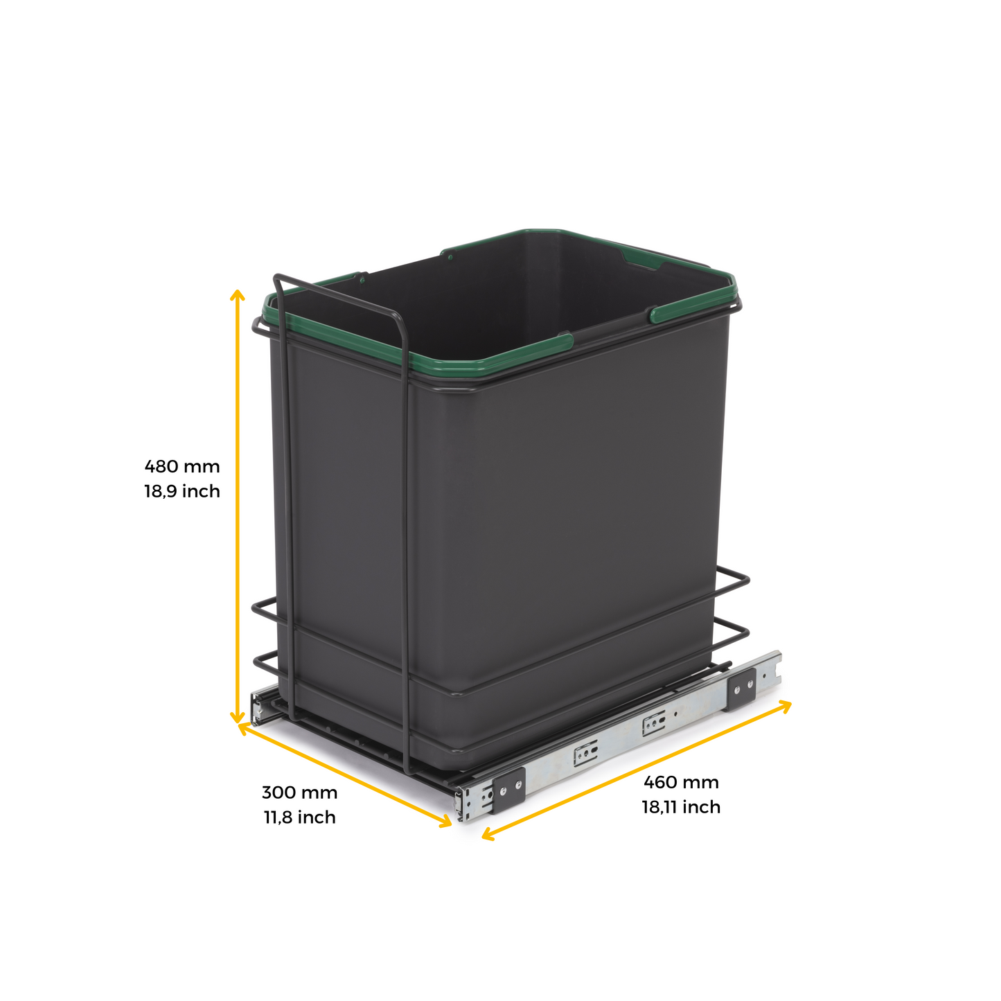 Emuca Recycle 1x35lt per il montaggio sul fondo e l'estrazione manuale nel mobile da cucina, Grigio antracite, Tecnoplastica