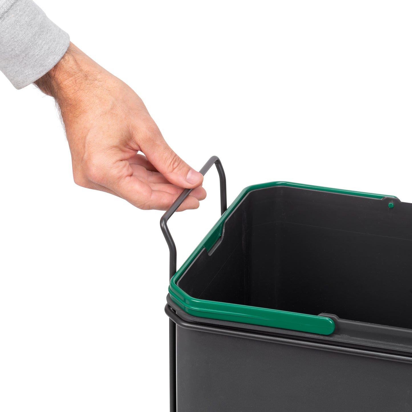 Emuca Recycle 1x35lt per il montaggio sul fondo e l'estrazione manuale nel mobile da cucina, Grigio antracite, Tecnoplastica