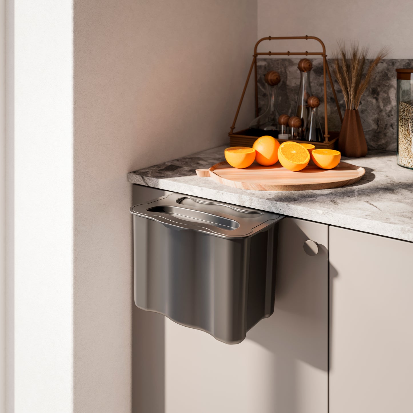 Emuca Recycle contenitore per la raccolta differenziata e per l'appendiabiti Recycle, 1 contenitore da 5 lt, con coperchio, Grigio antracite, Tecnoplastica
