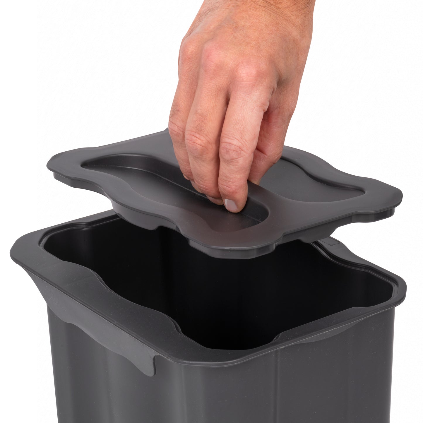 Emuca Recycle contenitore per la raccolta differenziata e per l'appendiabiti Recycle, 1 contenitore da 5 lt, con coperchio, Grigio antracite, Tecnoplastica