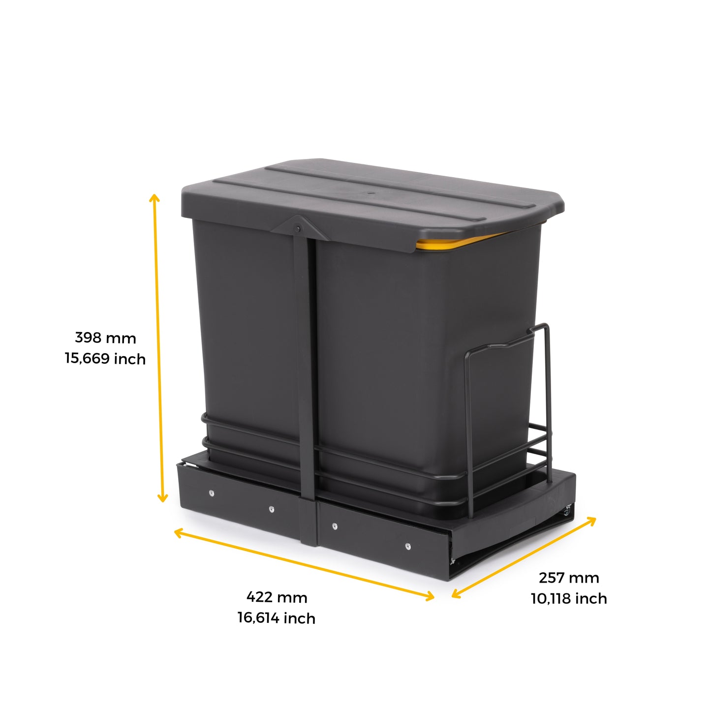 Emuca Contenitore per la raccolta differenziata Recycle da montare sul fondo e da estrarre manualmente/automaticamente in cucina Recycle 2x12lt, Grigio antracite, Tecnoplastica