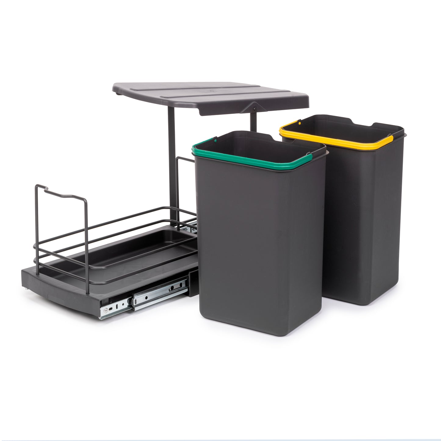 Emuca Contenitore per la raccolta differenziata Recycle da montare sul fondo e da estrarre manualmente/automaticamente in cucina Recycle 2x12lt, Grigio antracite, Tecnoplastica