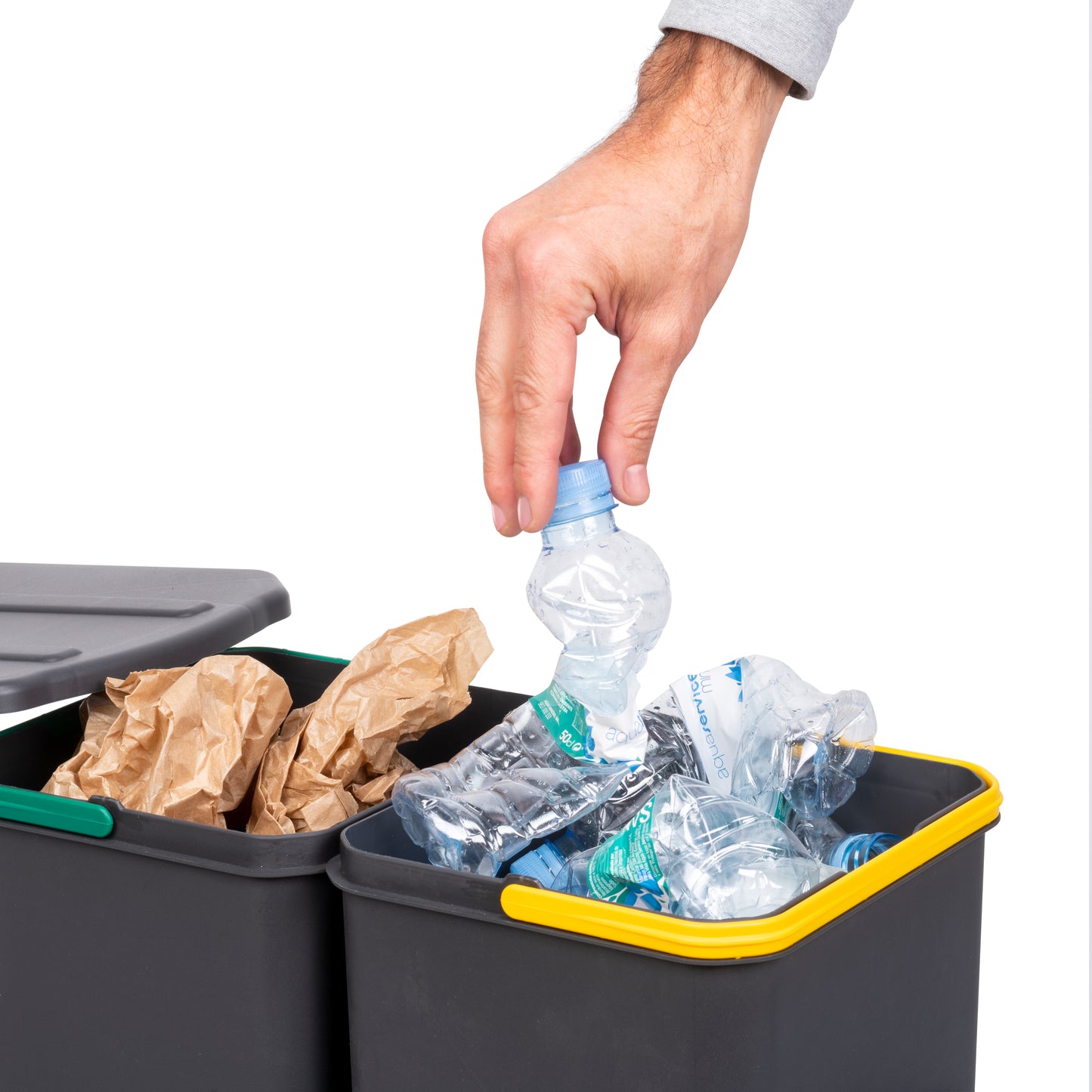 Emuca Contenitore per la raccolta differenziata Recycle da montare sul fondo e da estrarre manualmente/automaticamente in cucina Recycle 2x12lt, Grigio antracite, Tecnoplastica
