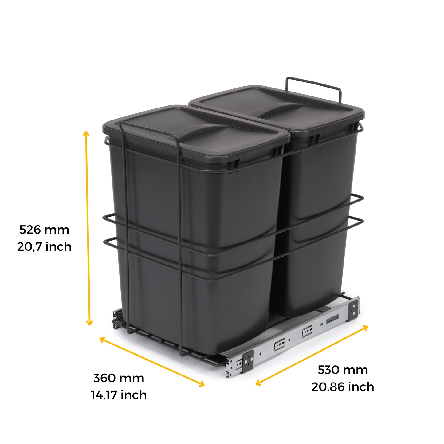 Emuca Contenitore per la raccolta differenziata Recycle da montare sul fondo e da estrarre manualmente in cucina Recycle 2x35lt, Grigio antracite Tecnoplastica