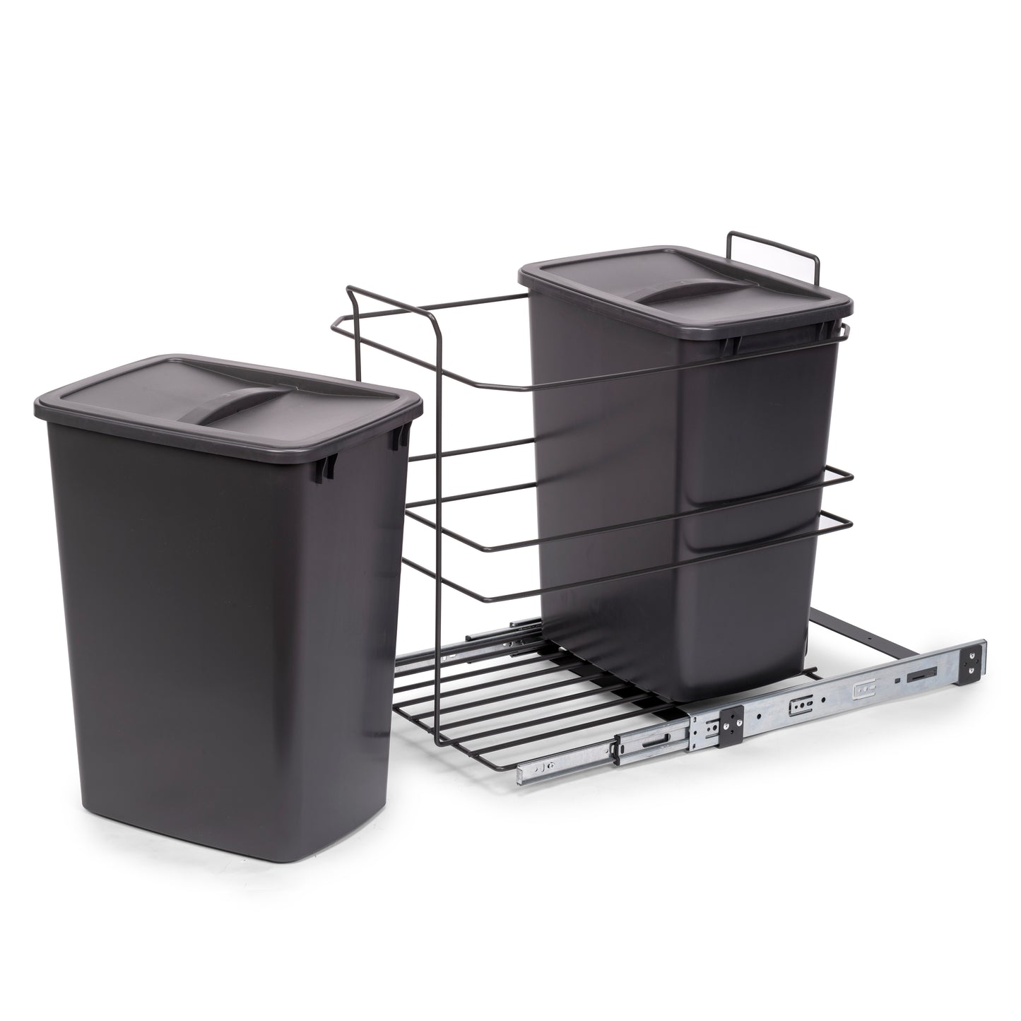 Emuca Contenitore per la raccolta differenziata Recycle da montare sul fondo e da estrarre manualmente in cucina Recycle 2x35lt, Grigio antracite Tecnoplastica