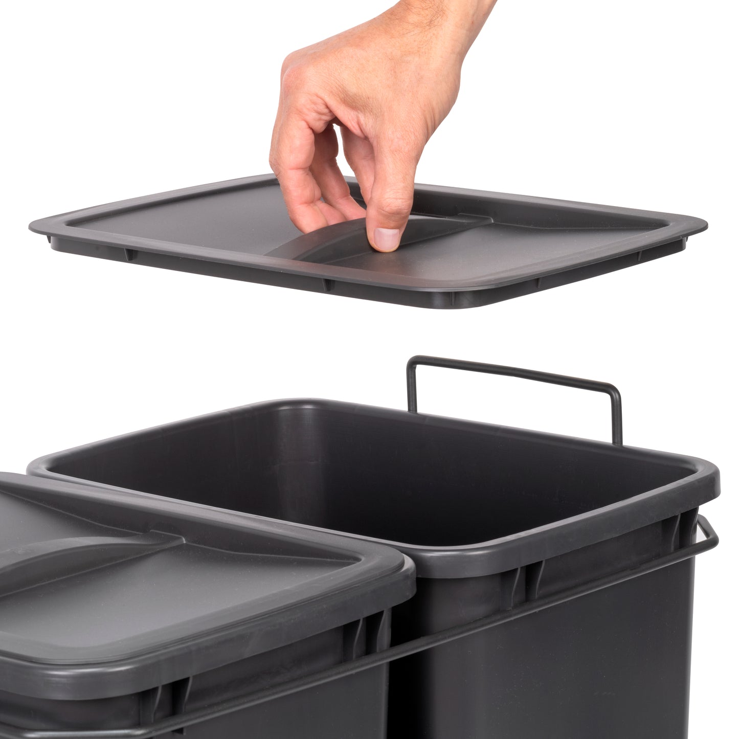 Emuca Contenitore per la raccolta differenziata Recycle da montare sul fondo e da estrarre manualmente in cucina Recycle 2x35lt, Grigio antracite Tecnoplastica