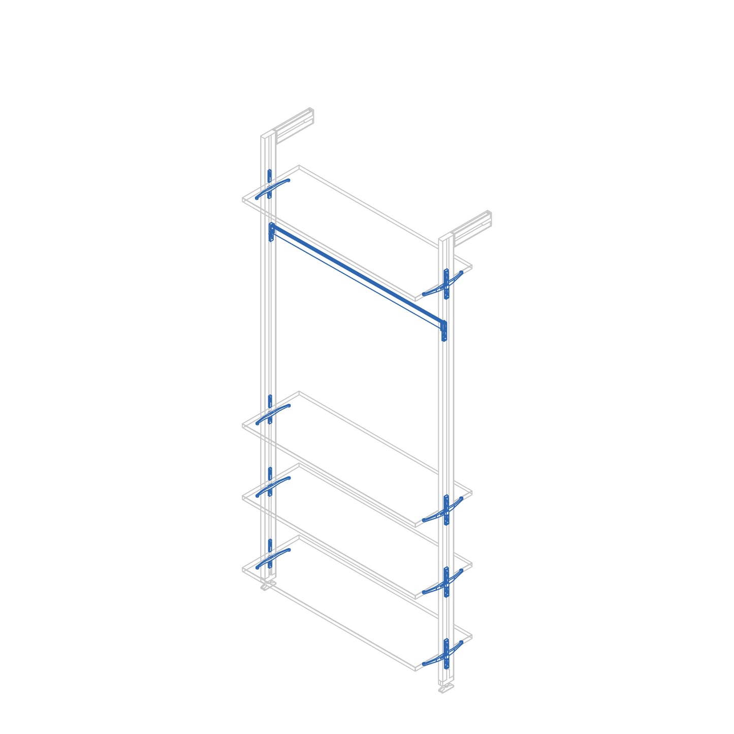 Emuca Kit di staffe per 4 ripiani in legno e 1 asta appendiabiti lunga 1 m Zero, Alluminio e Zama e Tecnoplastica, Verniciato grigio pietra