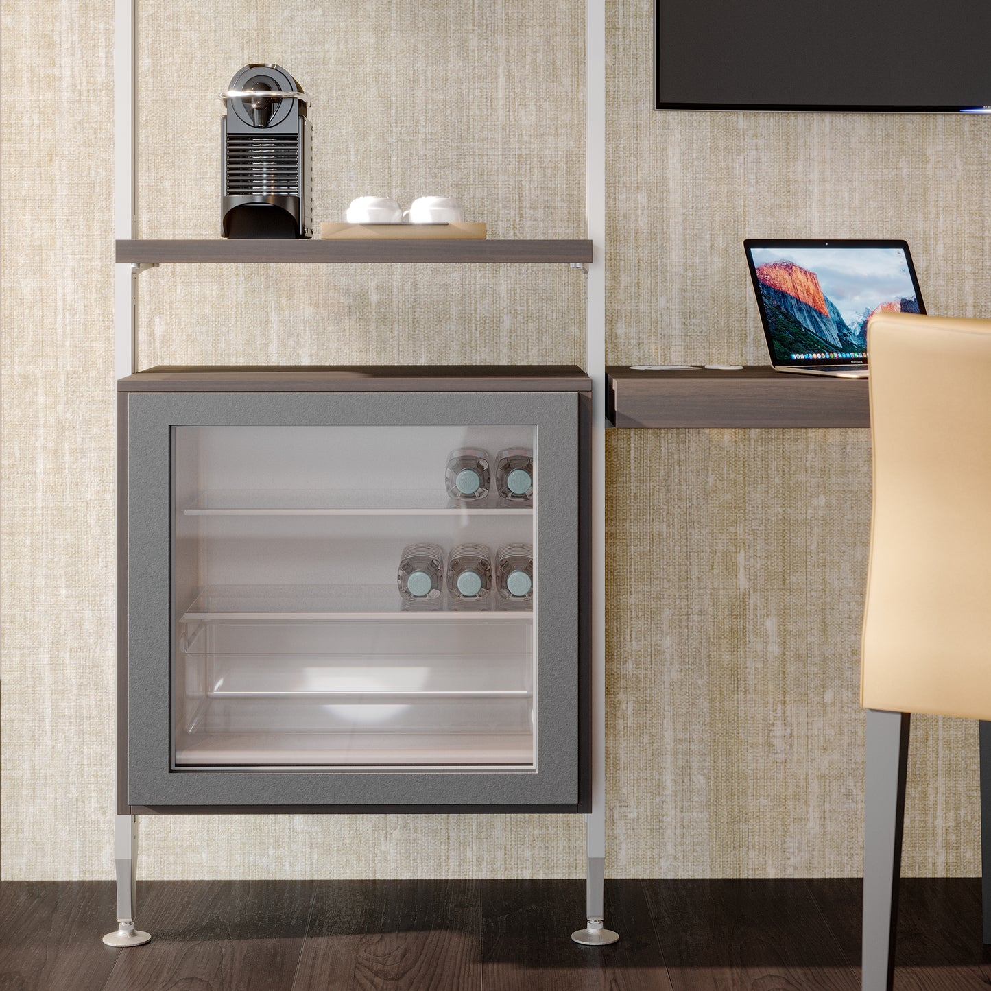 Emuca Kit di staffe per 4 ripiani in legno e 1 asta appendiabiti lunga 1 m Zero, Alluminio e Zama e Tecnoplastica, Verniciato grigio pietra