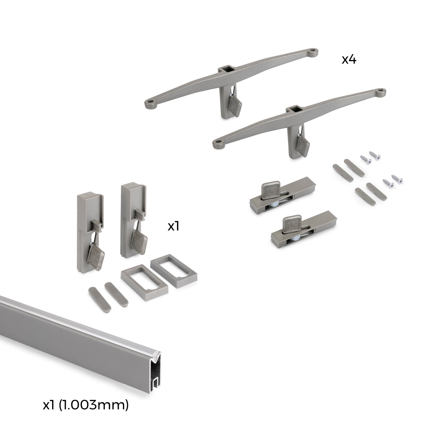 Emuca Kit di staffe per 4 ripiani in legno e 1 asta appendiabiti lunga 1 m Zero, Alluminio e Zama e Tecnoplastica, Verniciato grigio pietra