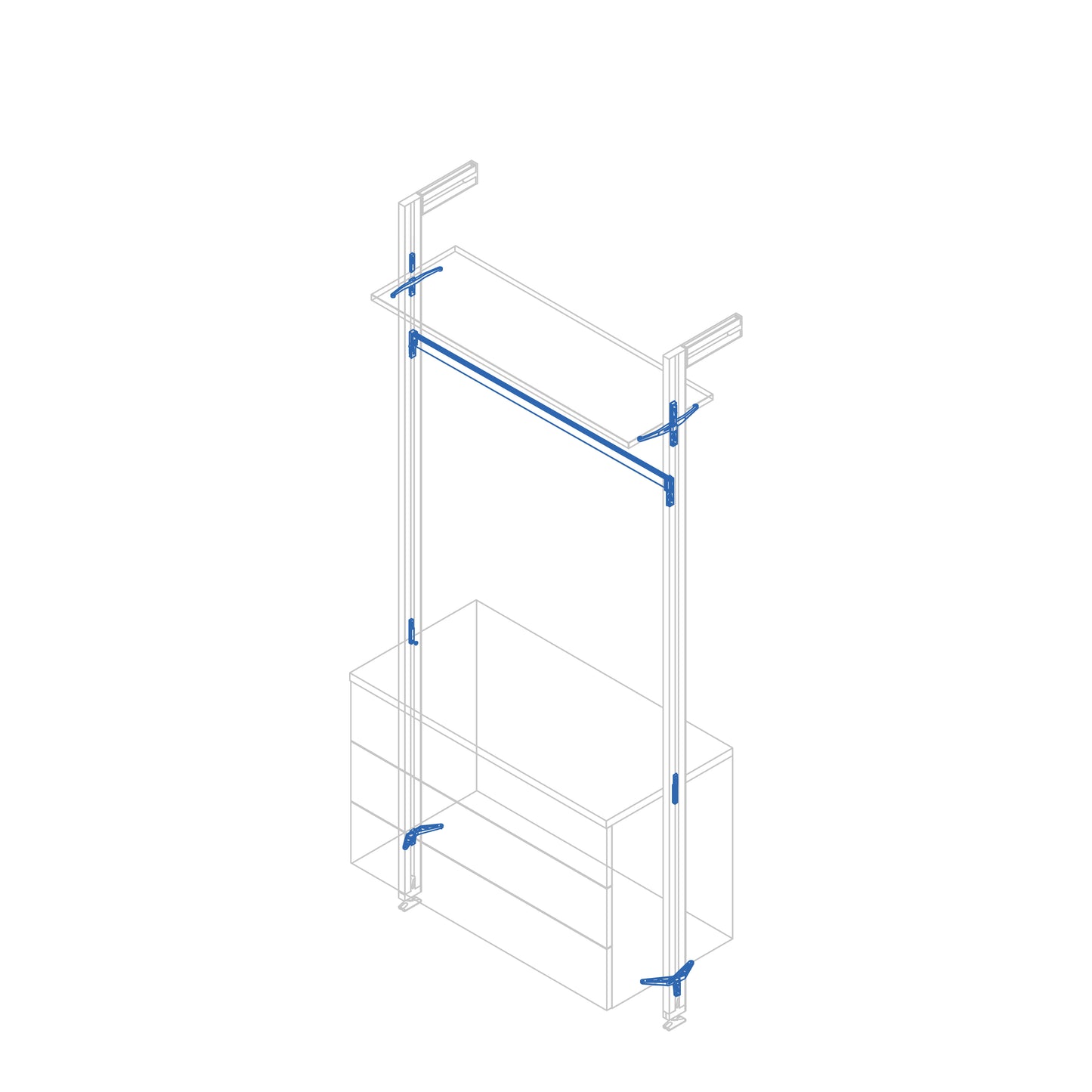 Emuca Kit di staffe per 1 ripiano in legno, 1 modulo e 1 asta di sospensione lunghezza 1m Zero, Zama, colore Grigio pietra verniciato