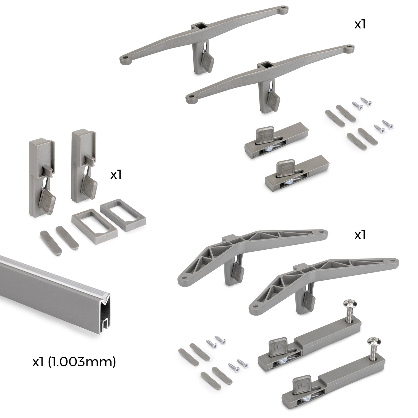 Emuca Kit di staffe per 1 ripiano in legno, 1 modulo e 1 asta di sospensione lunghezza 1m Zero, Zama, colore Grigio pietra verniciato