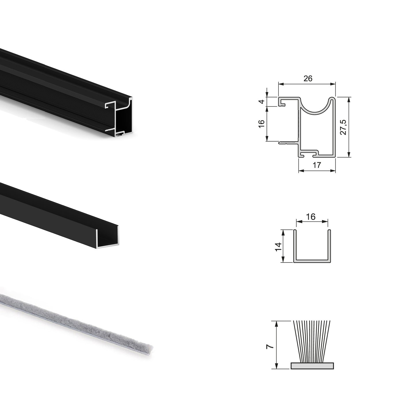 Emuca Kit di ferramenta per armadio 2 ante e chiusura ammortizzata Placard 74, Modello Maniglia Sharp, spessore 16 mm, pannelli non inclusi, Verniciato nero