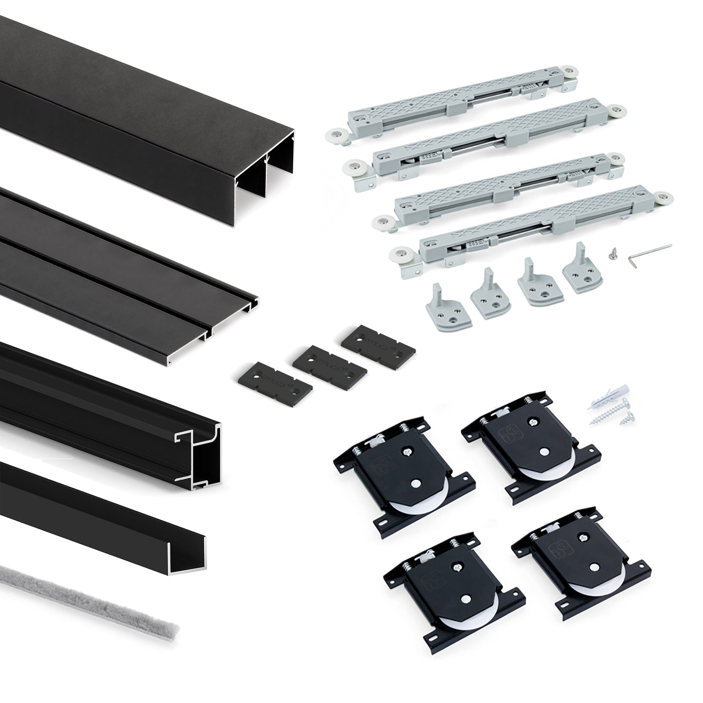 Emuca Kit di ferramenta per armadio 2 ante e chiusura ammortizzata Placard 74, Modello Maniglia Sharp, spessore 16 mm, pannelli non inclusi, Verniciato nero