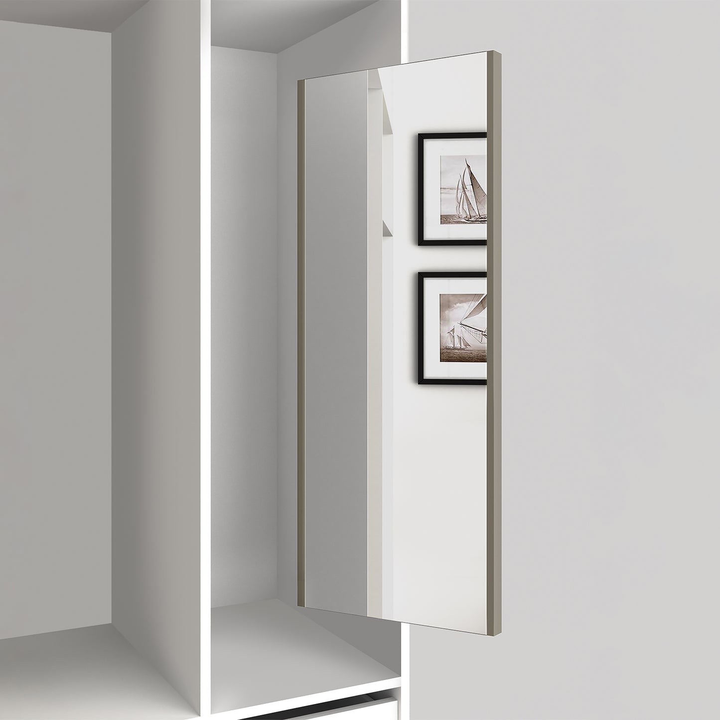 Emuca Specchio estraibile per interno dell'armadio, Acciaio e Tecnoplastica e Vetro, Verniciato grigio pietra