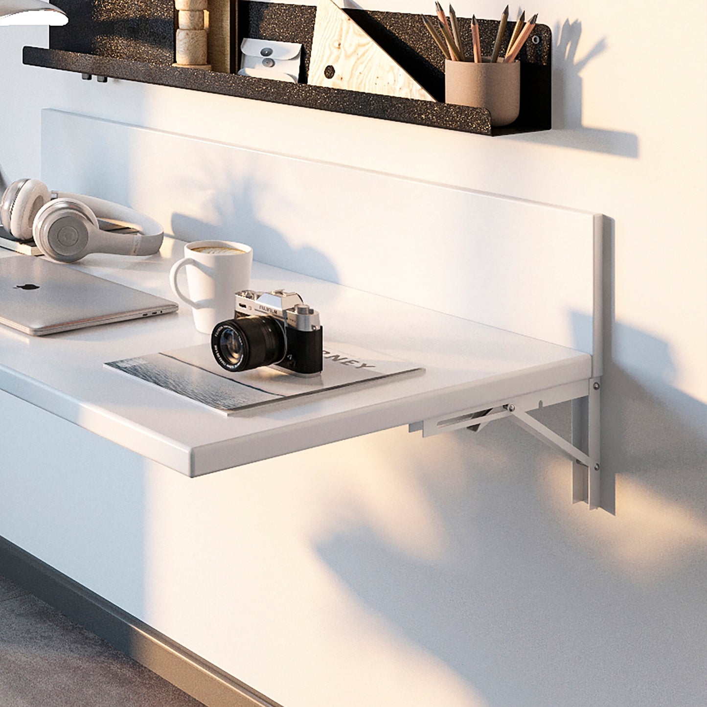 Emuca Set di supporti pieghevoli, lunghezza 203 mm, Acciaio, Verniciato bianco