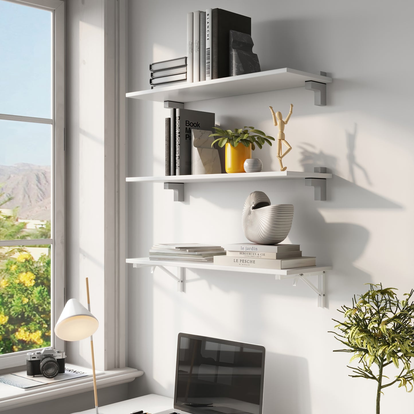Emuca Set di supporti pieghevoli, lunghezza 203 mm, Acciaio, Verniciato bianco
