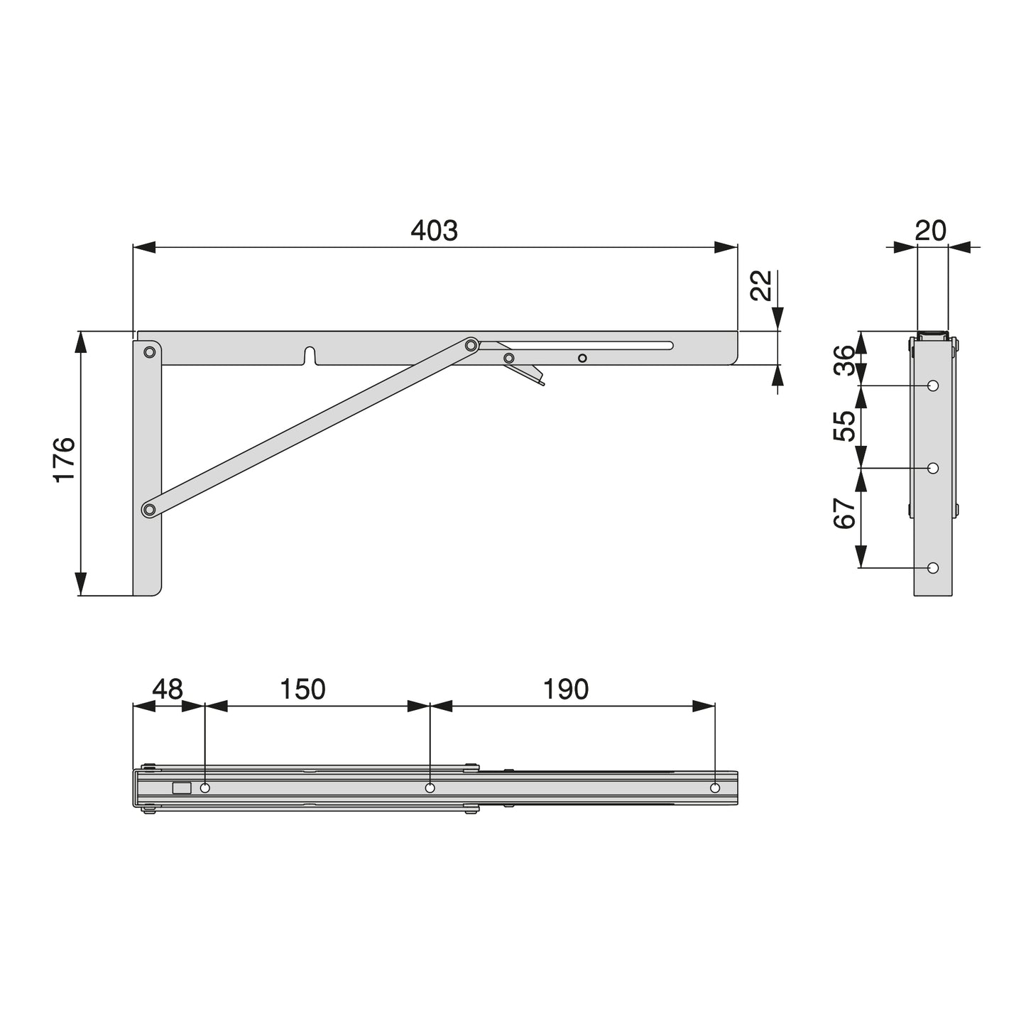 Emuca Set di supporti pieghevoli, lunghezza 403 mm, Acciaio, Verniciato bianco