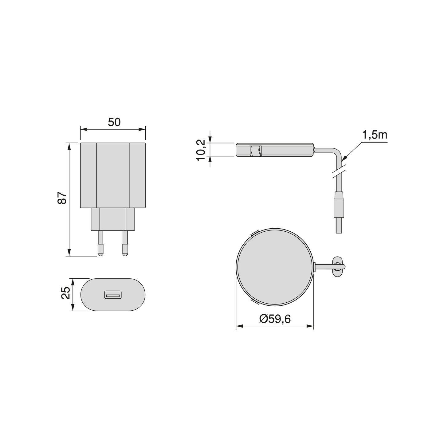 Emuca Caricabatterie wireless nascosto Airtop 2, D.60mm, 5V DC 2A (Qi-10W), Tecnoplastica, Nero