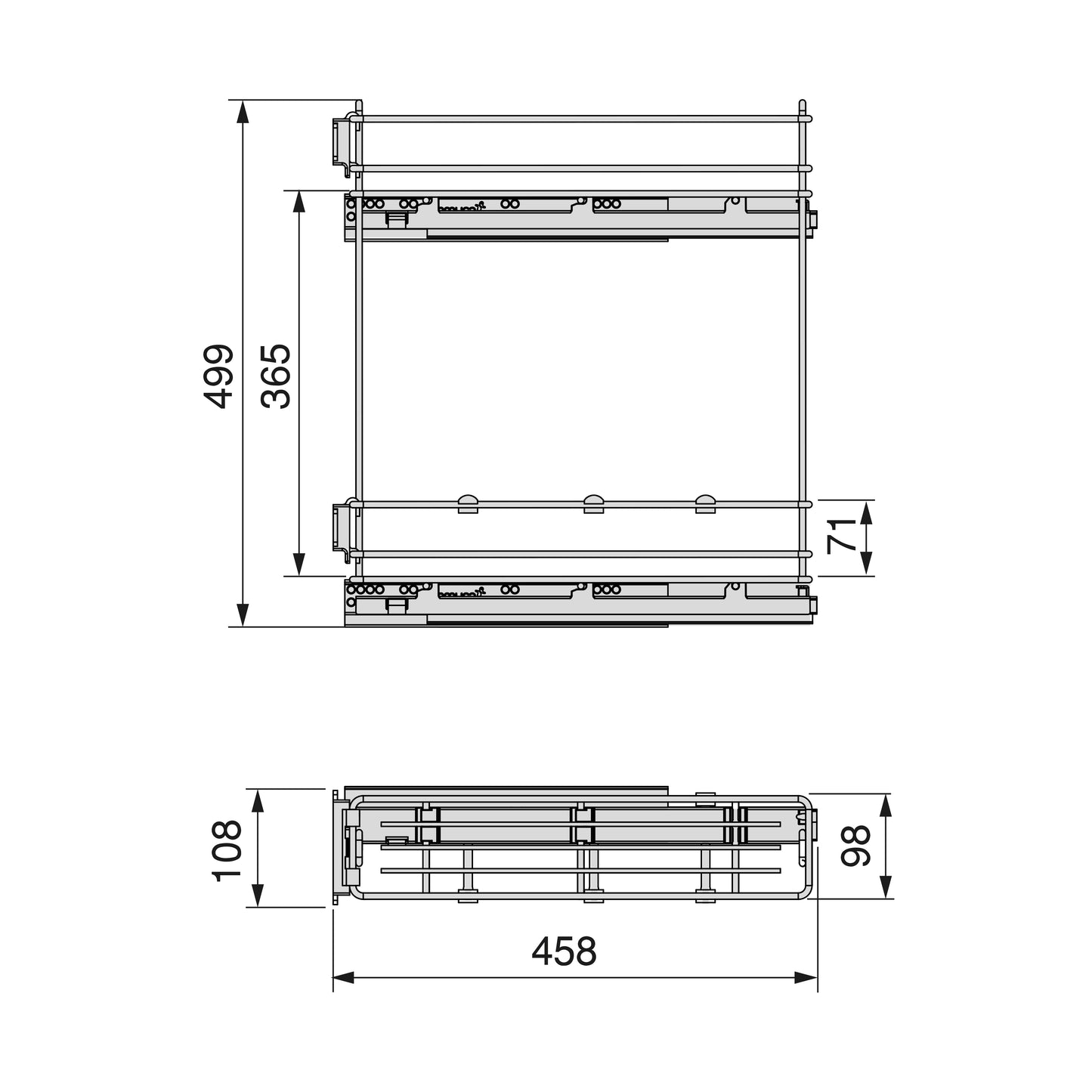 Emuca SupraMax Portabottiglie laterale estraibile SupraMax con chiusura soft, modulo 150 mm, Acciaio, Cromato