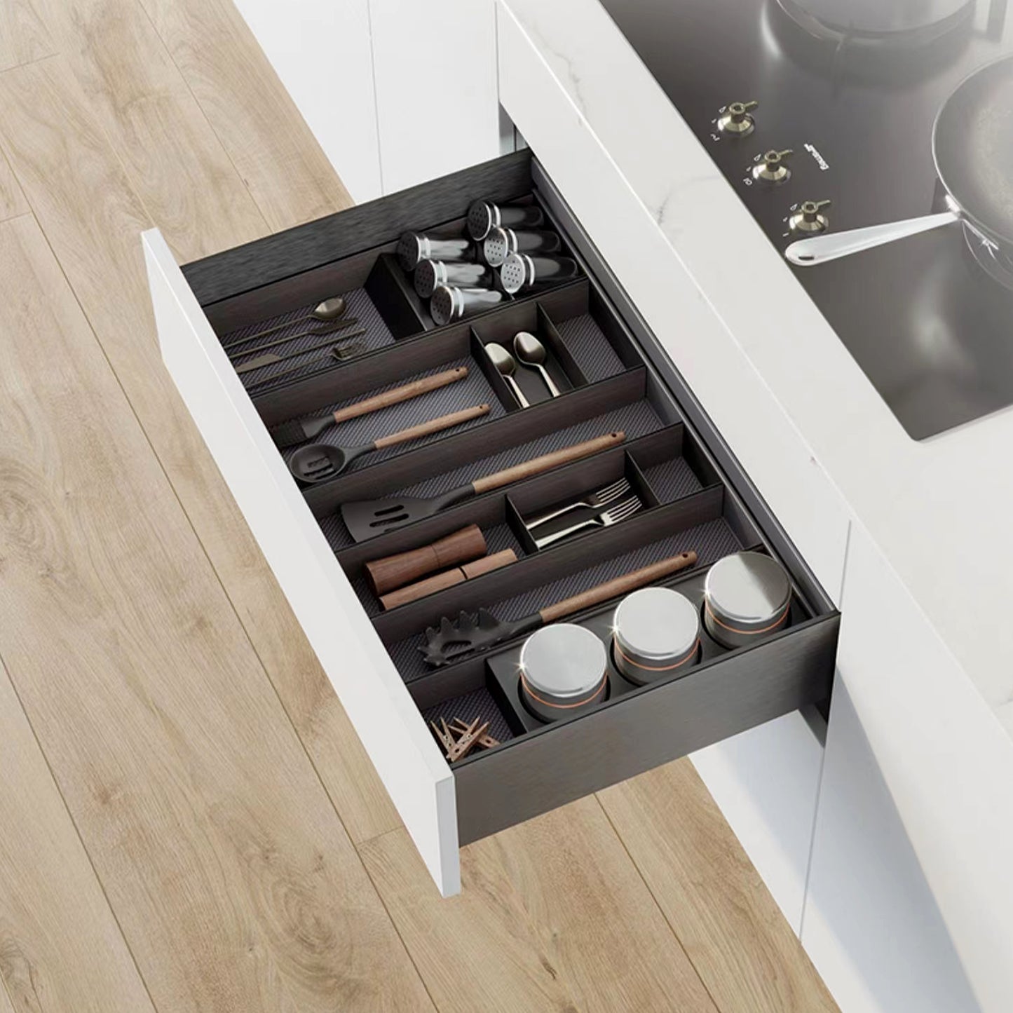 Emuca Organizzatore per cassetto Orderbox, 100x470 mm, Acciaio e Legno, Grigio antracite