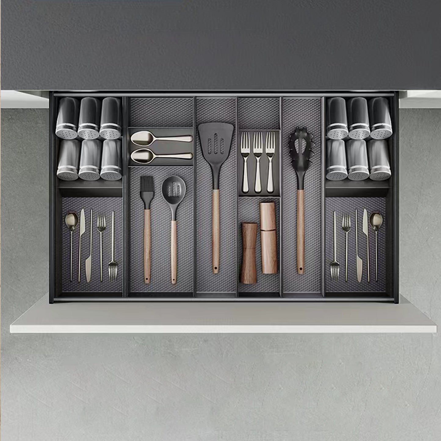 Emuca Organizzatore per cassetto Orderbox, 150x470 mm, Acciaio e Legno, Grigio antracite