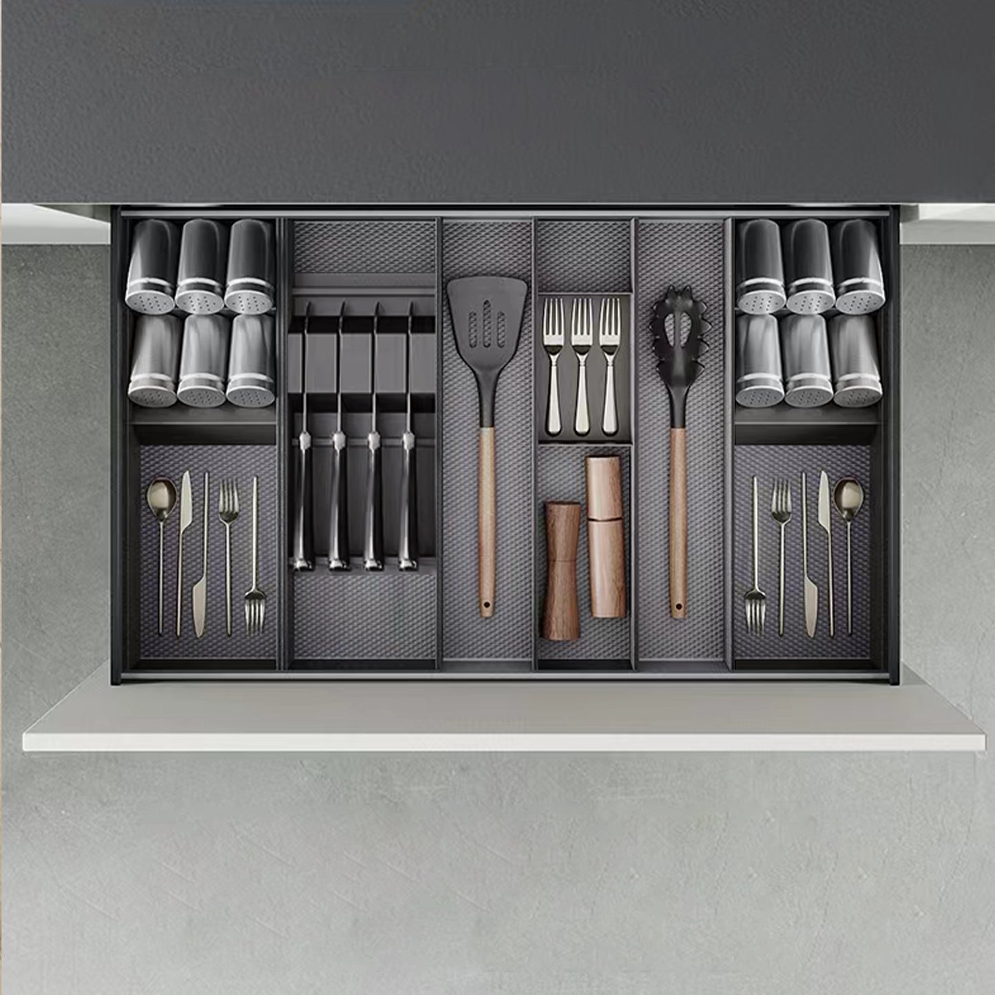 Emuca Portacoltelli per cassetto Orderbox, 150x470 mm, Acciaio e Legno, Grigio antracite
