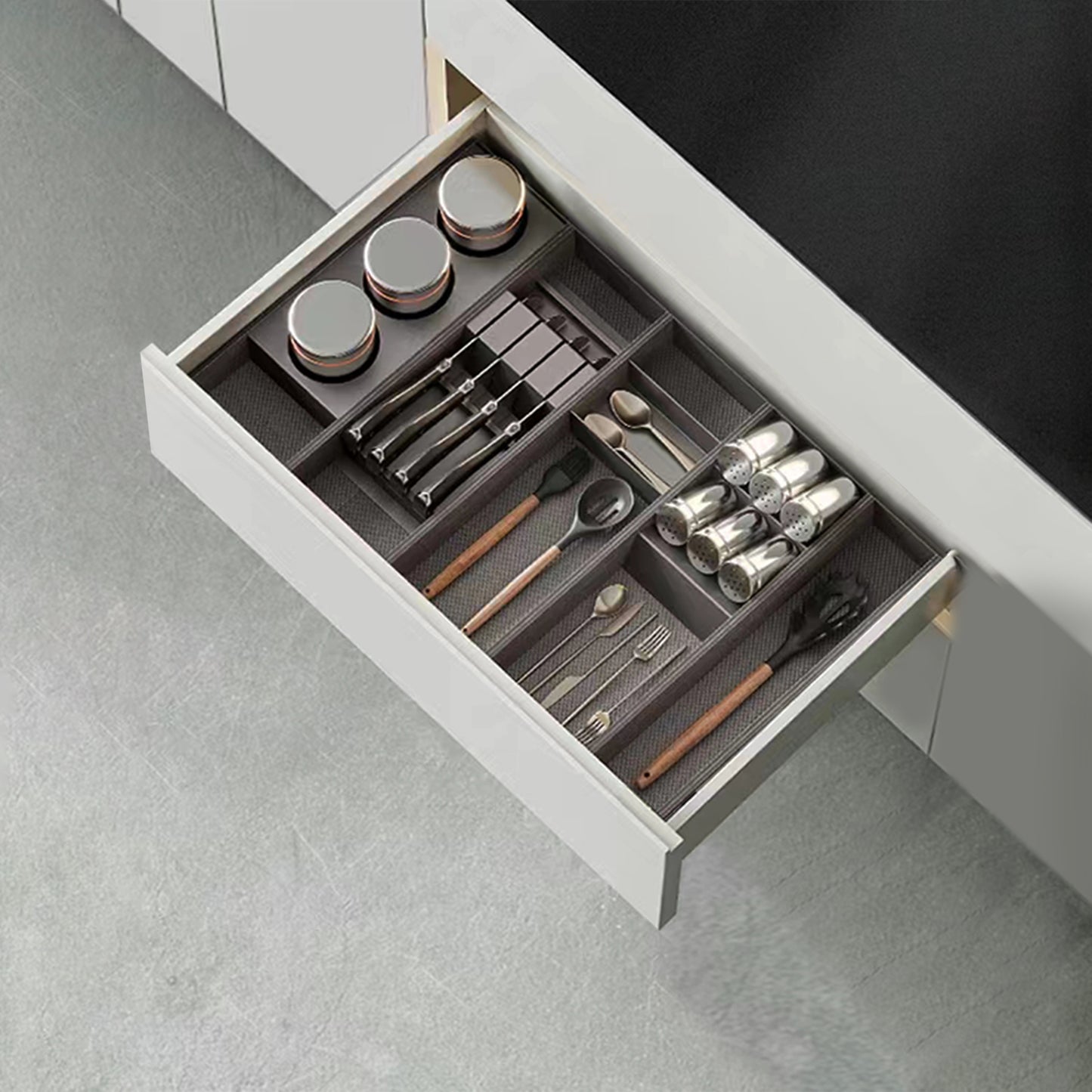 Emuca Portacoltelli per cassetto Orderbox, 150x470 mm, Acciaio e Legno, Grigio antracite