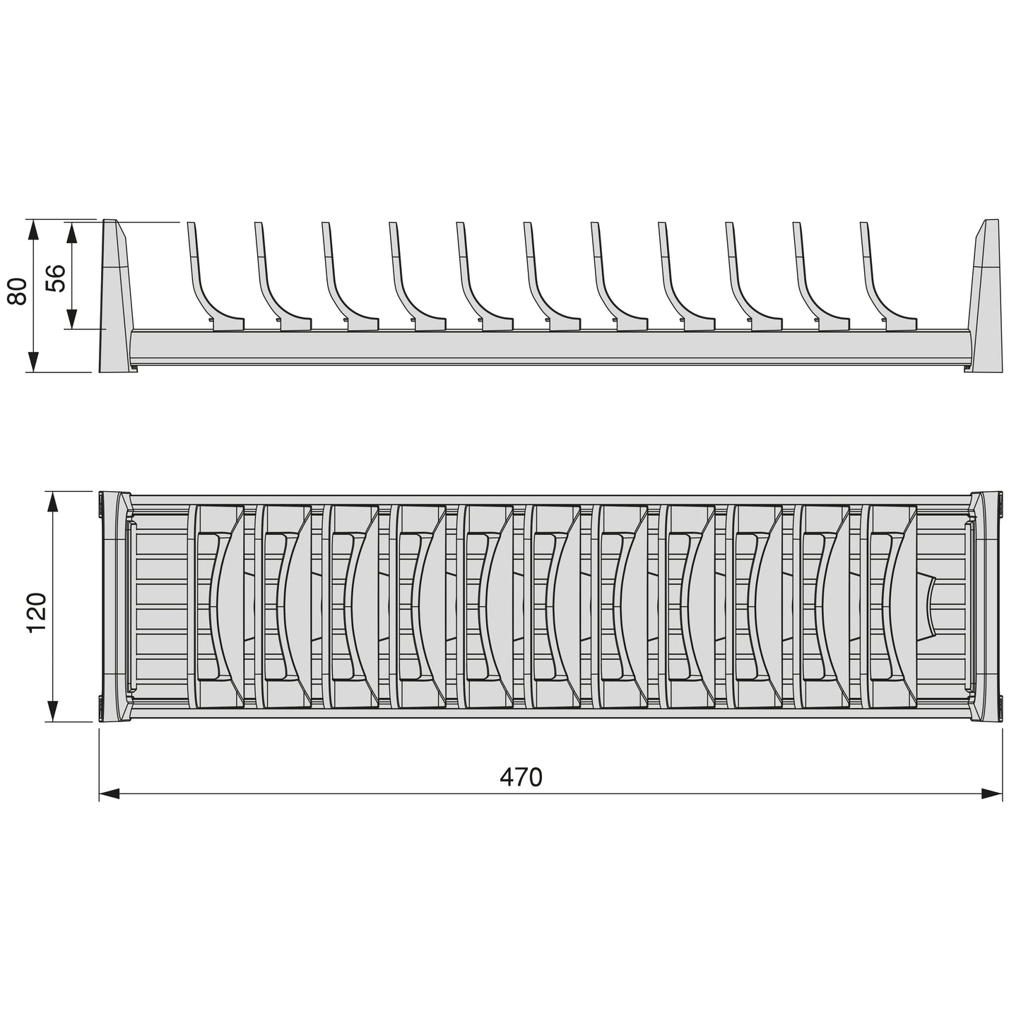 Emuca Portapiatti per cassetto Orderbox, 120x470 mm, Alluminio e Tecnoplastica, Grigio antracite