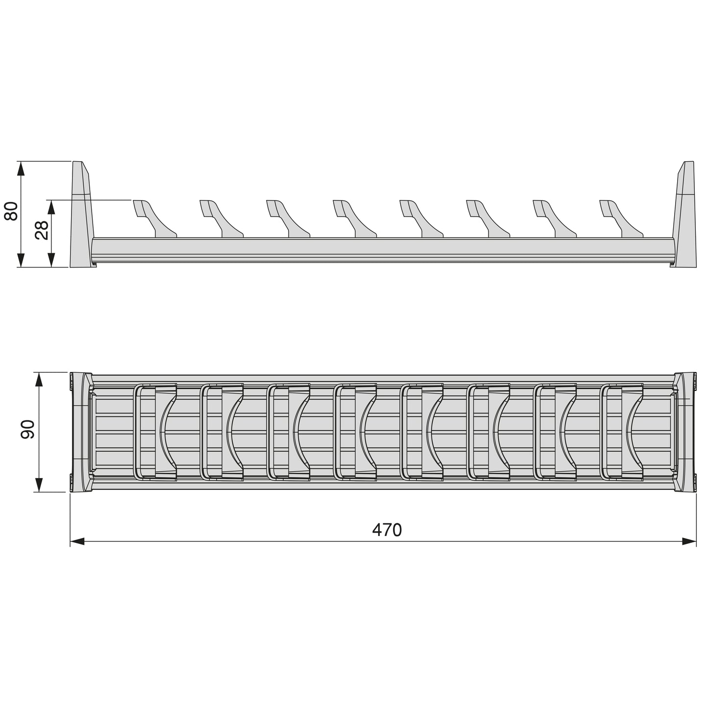 Emuca Supporto per cassetto Orderbox, 90x470 mm, Alluminio e Tecnoplastica, Grigio antracite