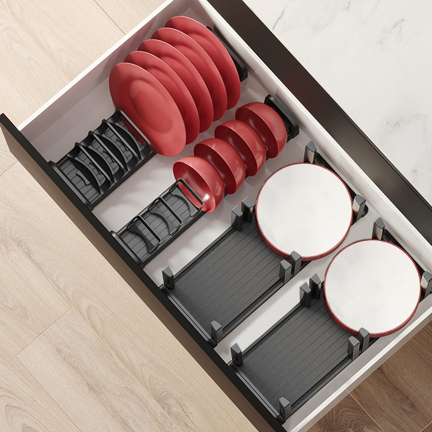 Emuca Portapiatti verticale per cassetto Orderbox, 159x468 mm, Alluminio e Tecnoplastica, Grigio antracite
