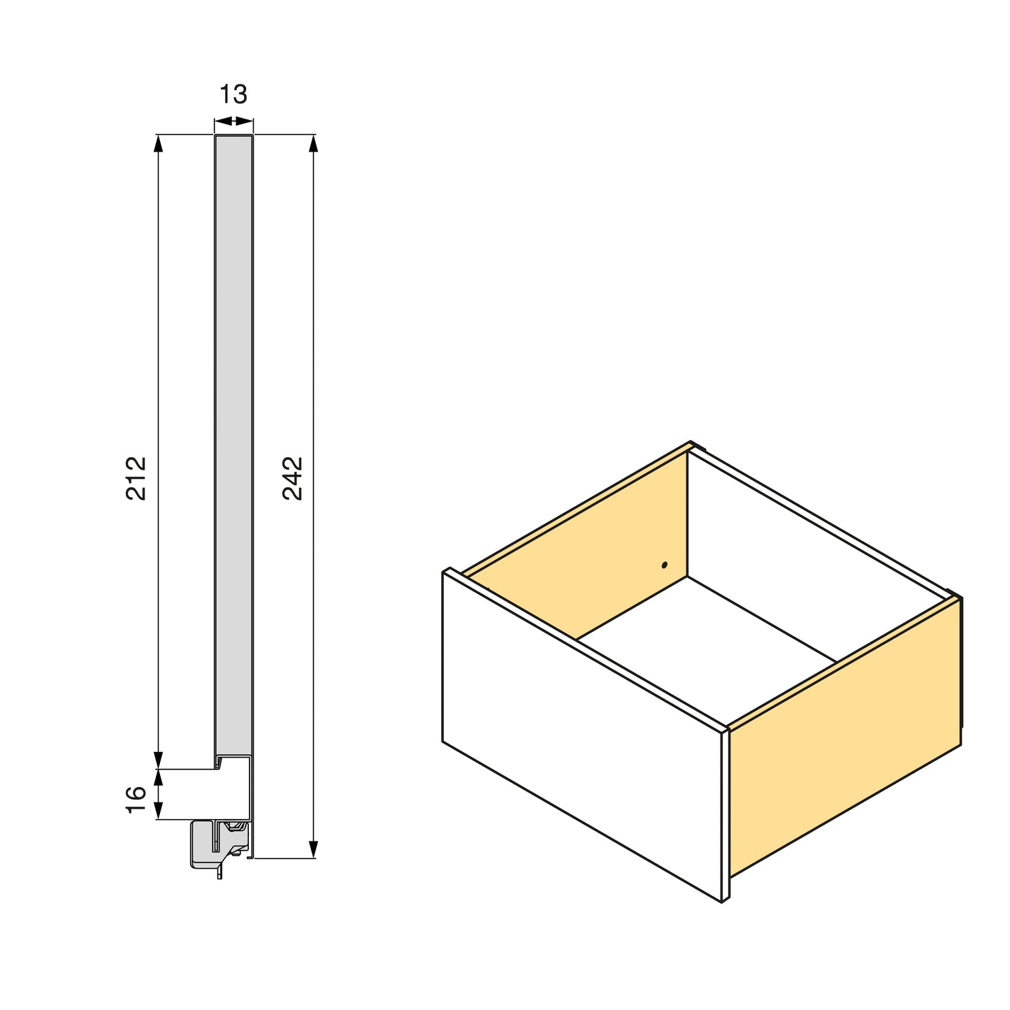 Emuca Cassetto esterno Vertex 60kg, altezza 242mm, profondità 450mm, Acciaio, Verniciato bianco