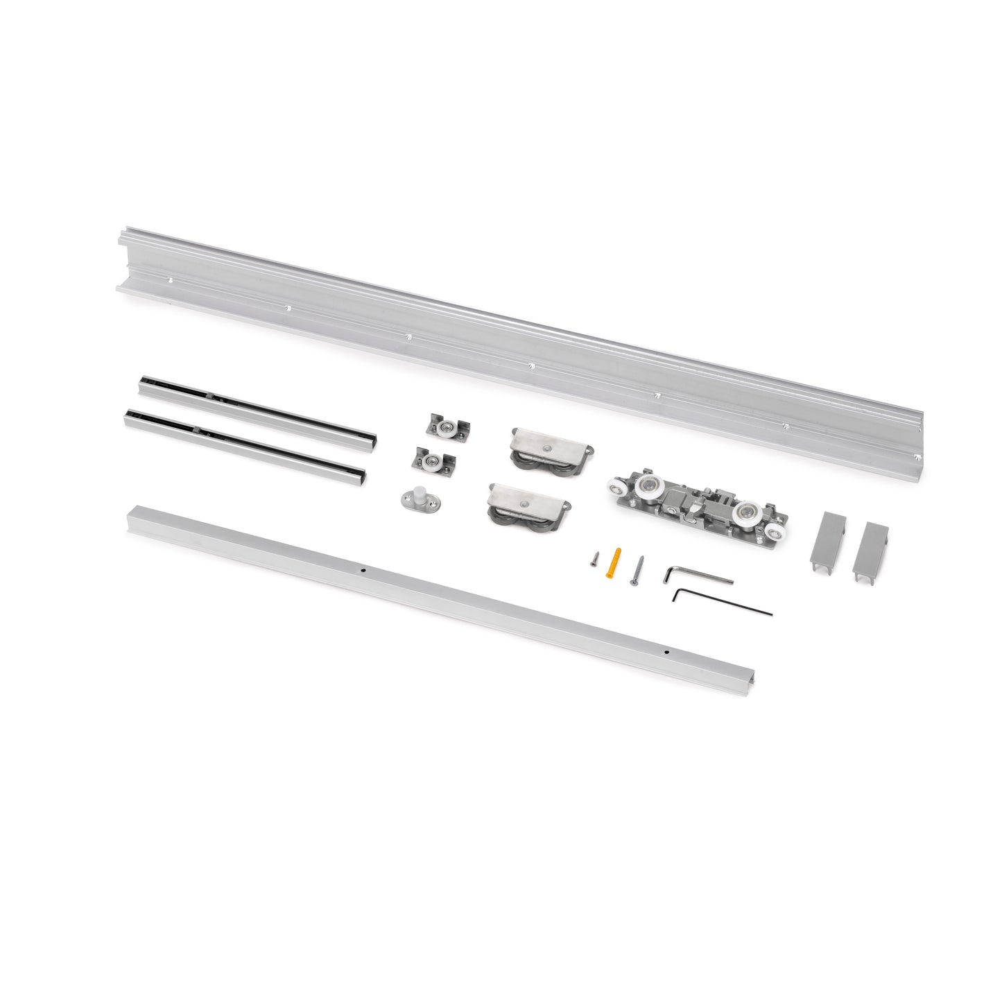 Emuca Kit di ferramenta per porta scorrevole appesa in legno Wall con chiusura soft, Acciaio, Alluminio e Tecnoplastica