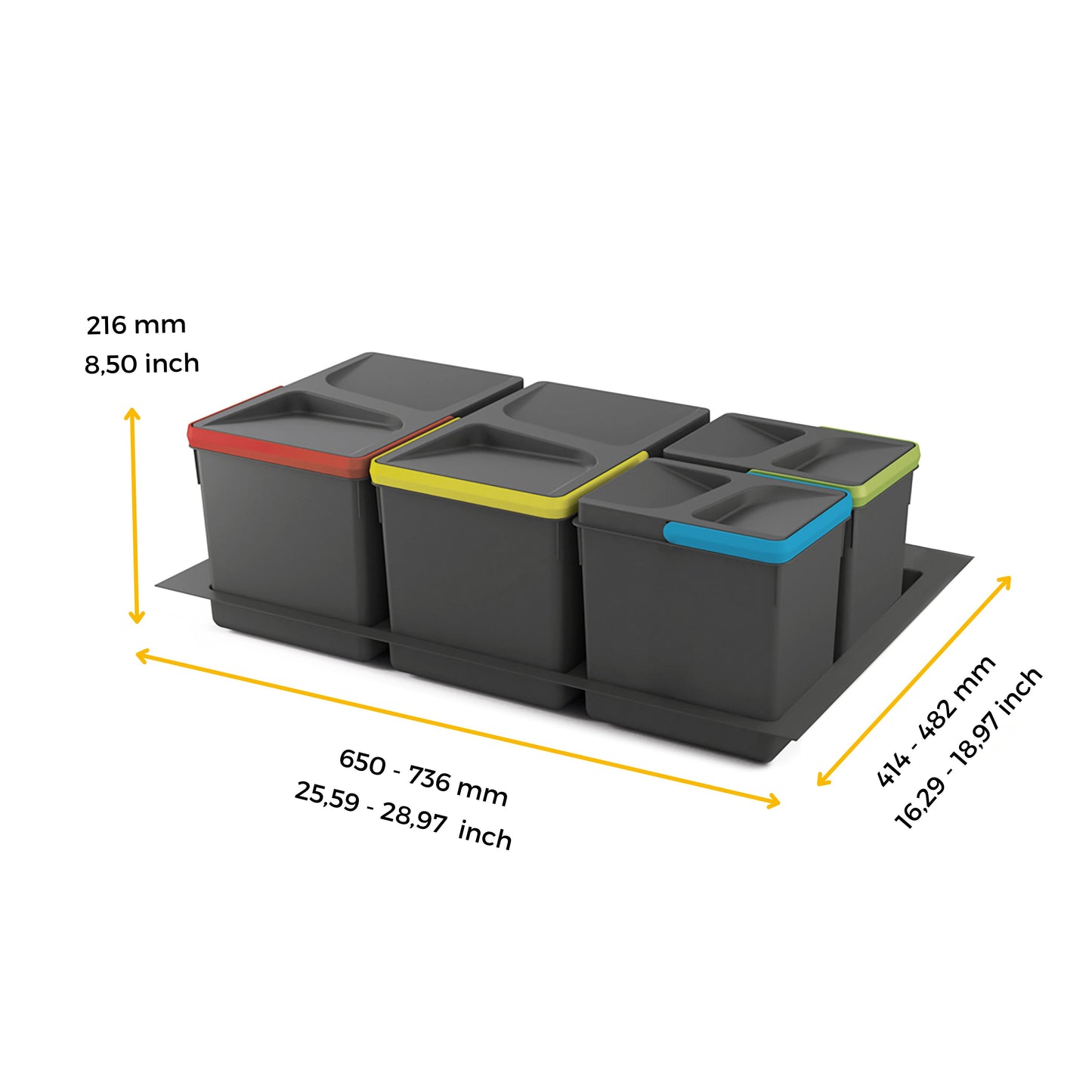 Emuca Kit di cassetto da cucina con base Recycle altezza 216 mm, 2x12 lt, 2x6 lt, modulo 800 mm, Grigio antracite, Tecnoplastica