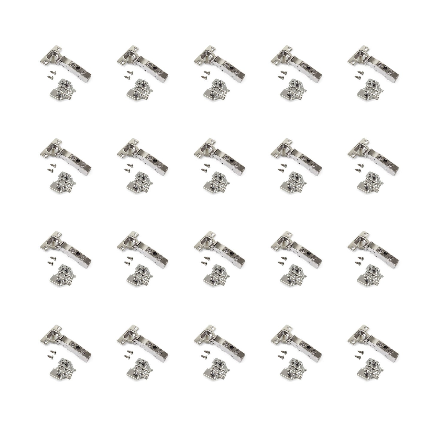 Emuca Lotto di 20 cerniere collo dritto X91N con basette montaggio misto, diametro 5x9,5 mm, altezza 0, Acciaio, Nichelato
