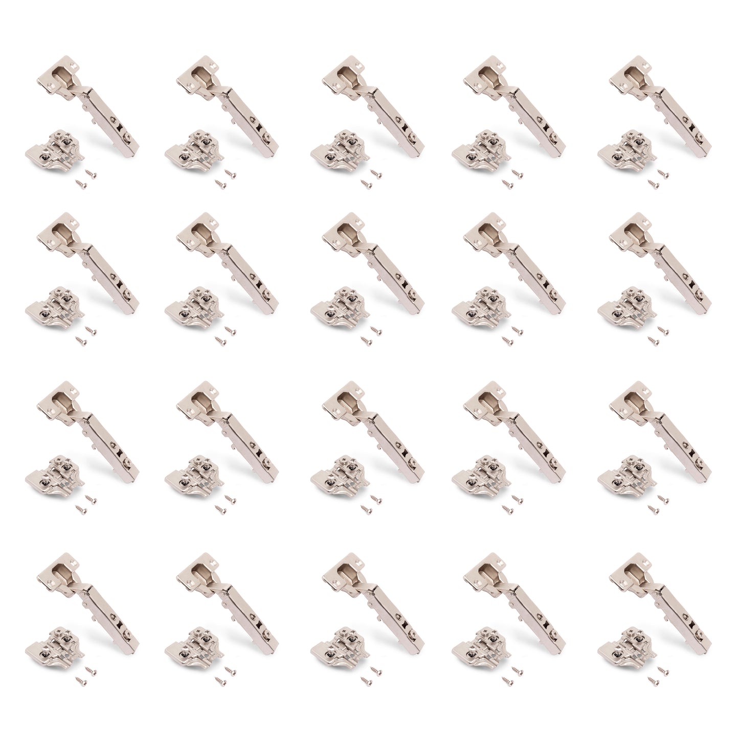 Emuca Lotto di 20 cerniere collo dritto X92N e basette di montaggio misto, diametro 5x9,5 mm, altezza 0, Acciaio, Nichelato