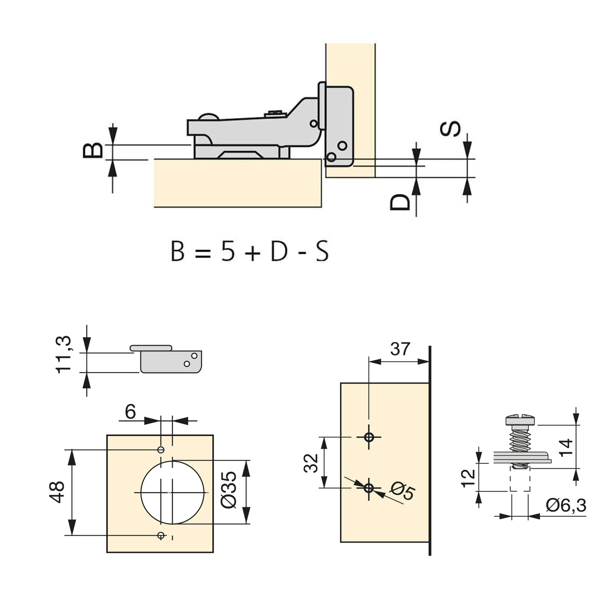 Kit cerniera mezzo collo X91 con chiusura ammortizzata, basette per vite