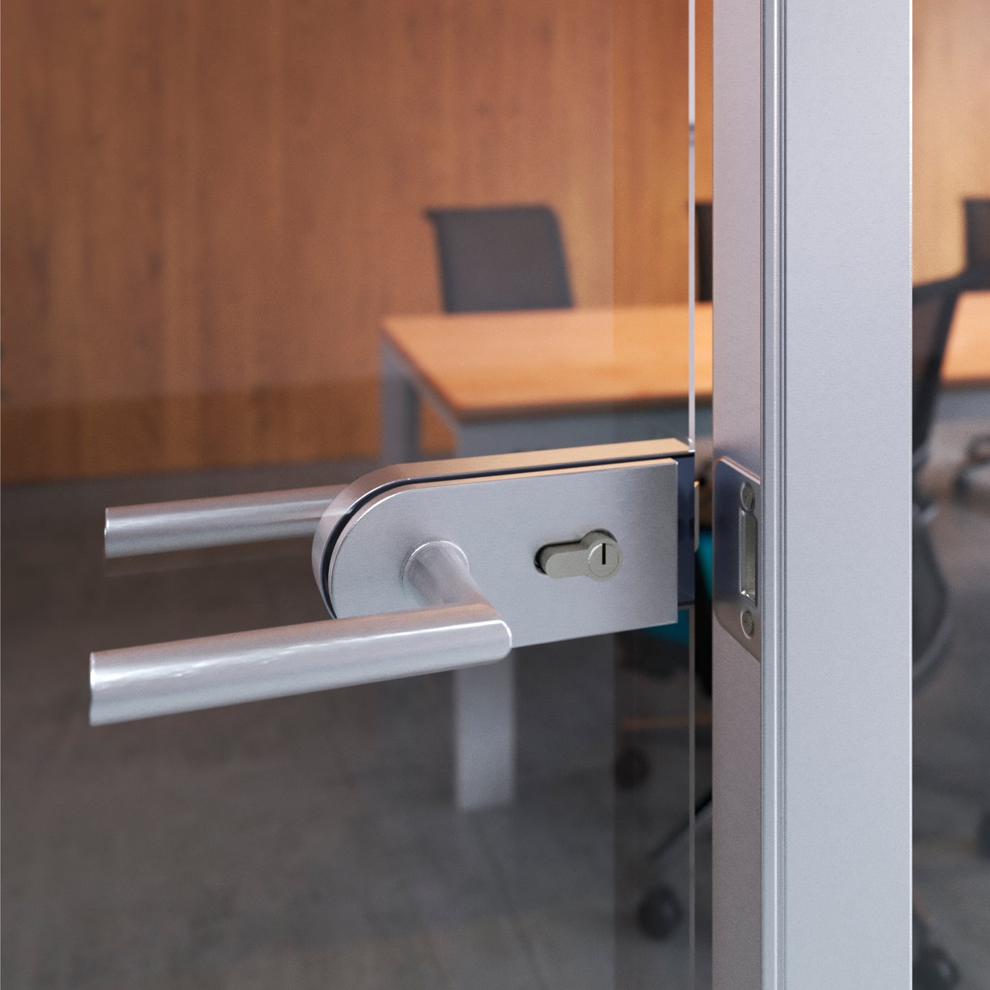 Emuca Serratura per porta in vetro con telaio in legno, scrocco orizzontale per porta in vetro 8-12mm, acciaio e alluminio, anodizzato opaco