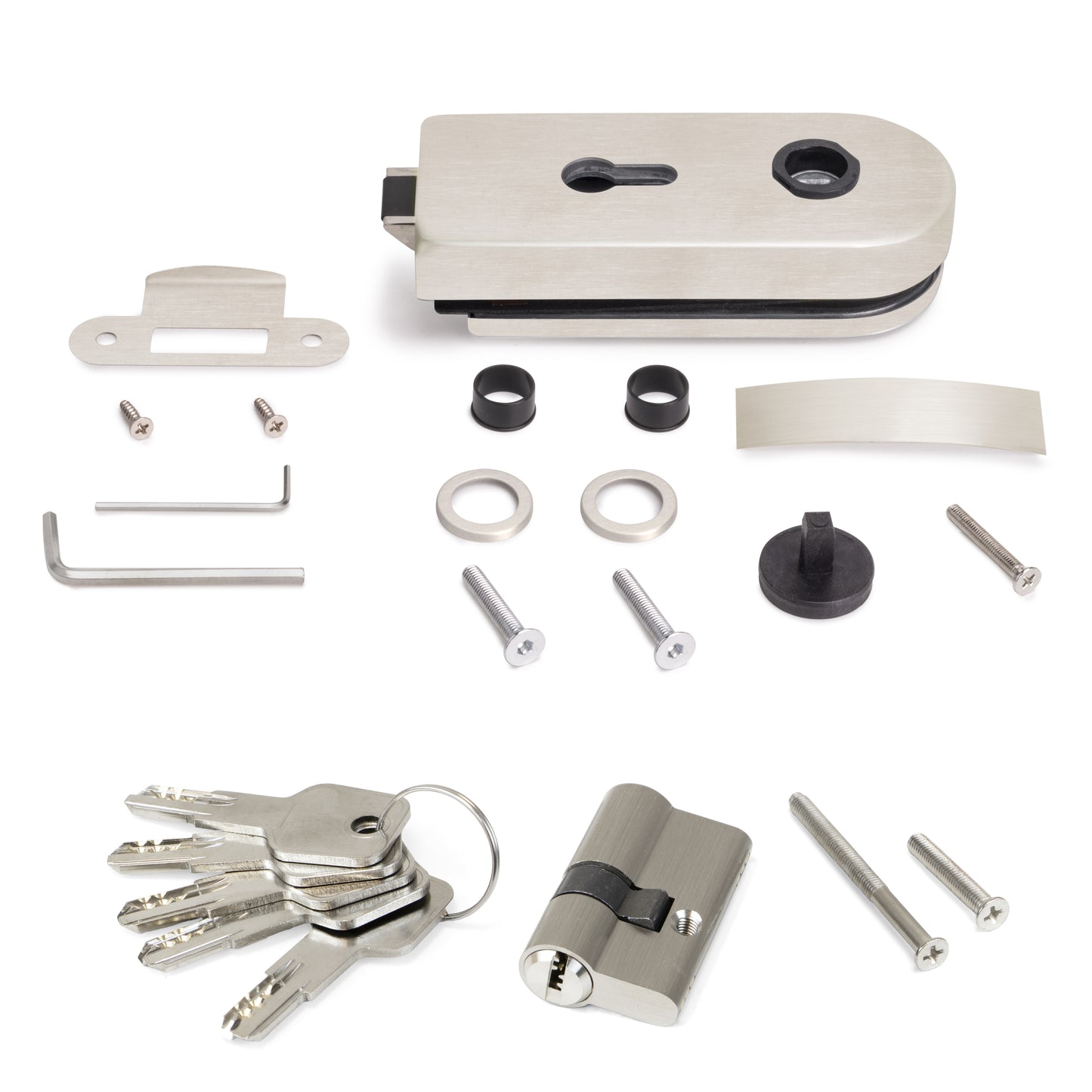 Emuca Serratura per porta in vetro con telaio in legno, Cilindro con chiavi, per porta in vetro 8-12mm, acciaio inox, finitura inox