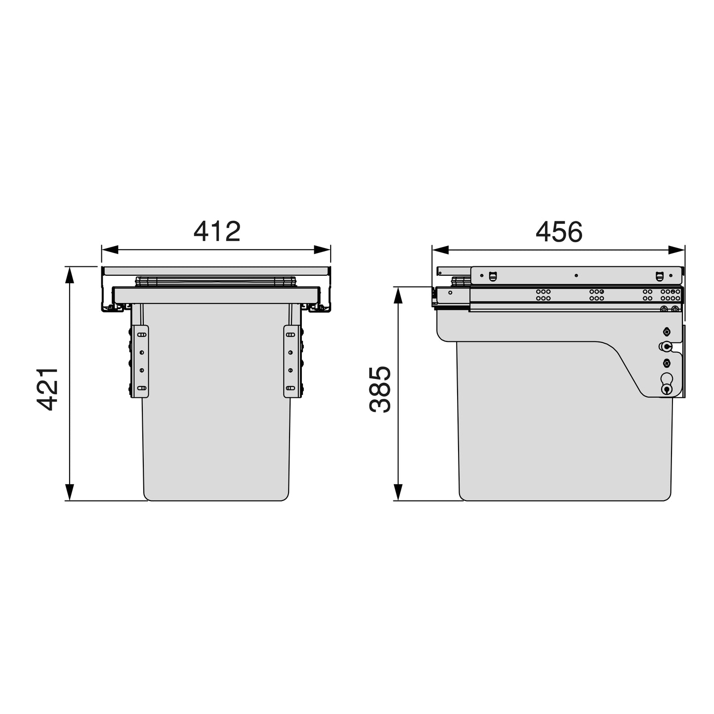 Emuca Recycle, contenitore per la raccolta differenziata da montare lateralmente sul mobile della cucina Recycle 1x35lt, Acciaio, Tecnoplastica Grigio antracite