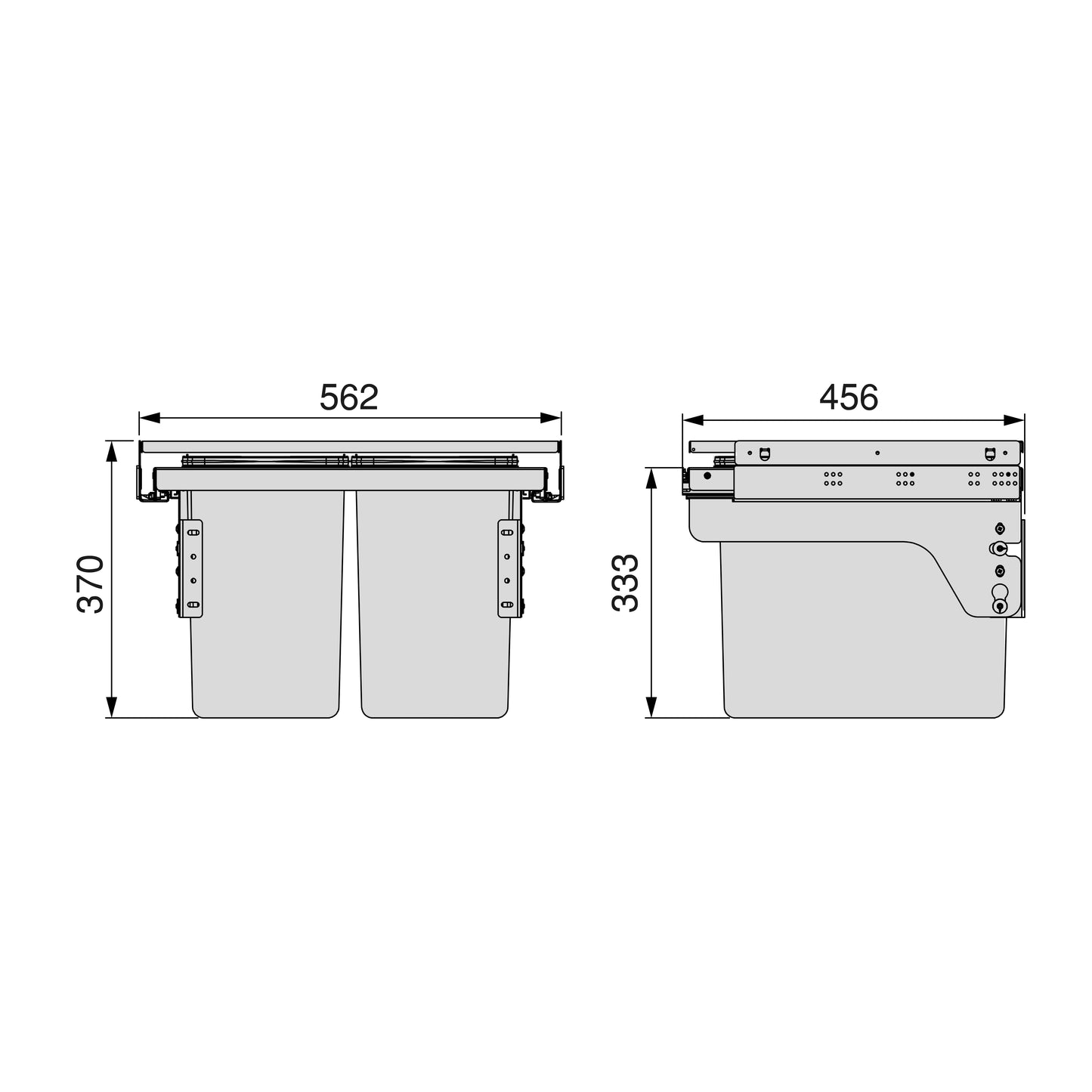 Emuca Recycle, contenitore per la raccolta differenziata da montare lateralmente sul mobile della cucina Recycle 2x24lt, Acciaio, Tecnoplastica Grigio antracite