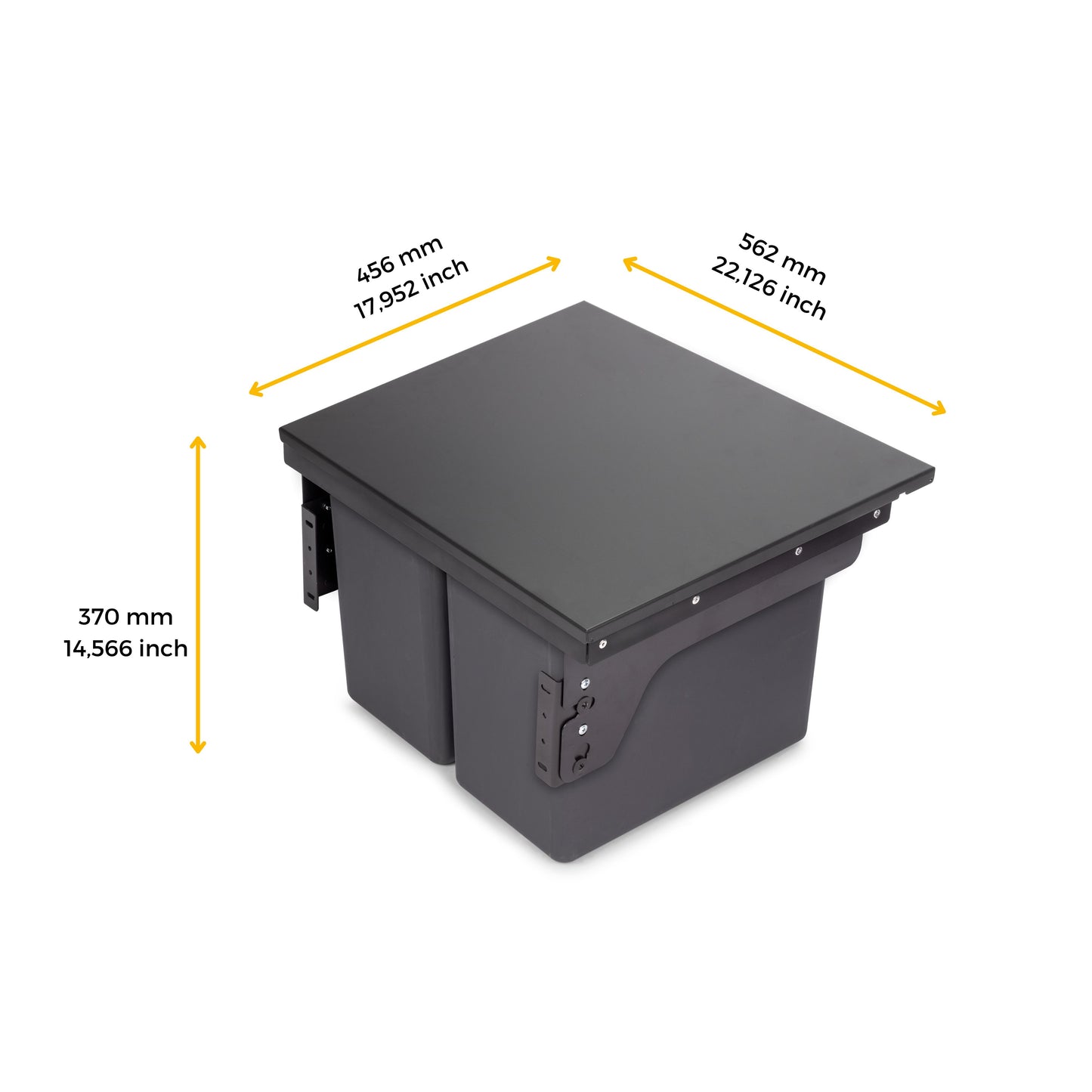 Emuca Recycle, contenitore per la raccolta differenziata da montare lateralmente sul mobile della cucina Recycle 2x24lt, Acciaio, Tecnoplastica Grigio antracite