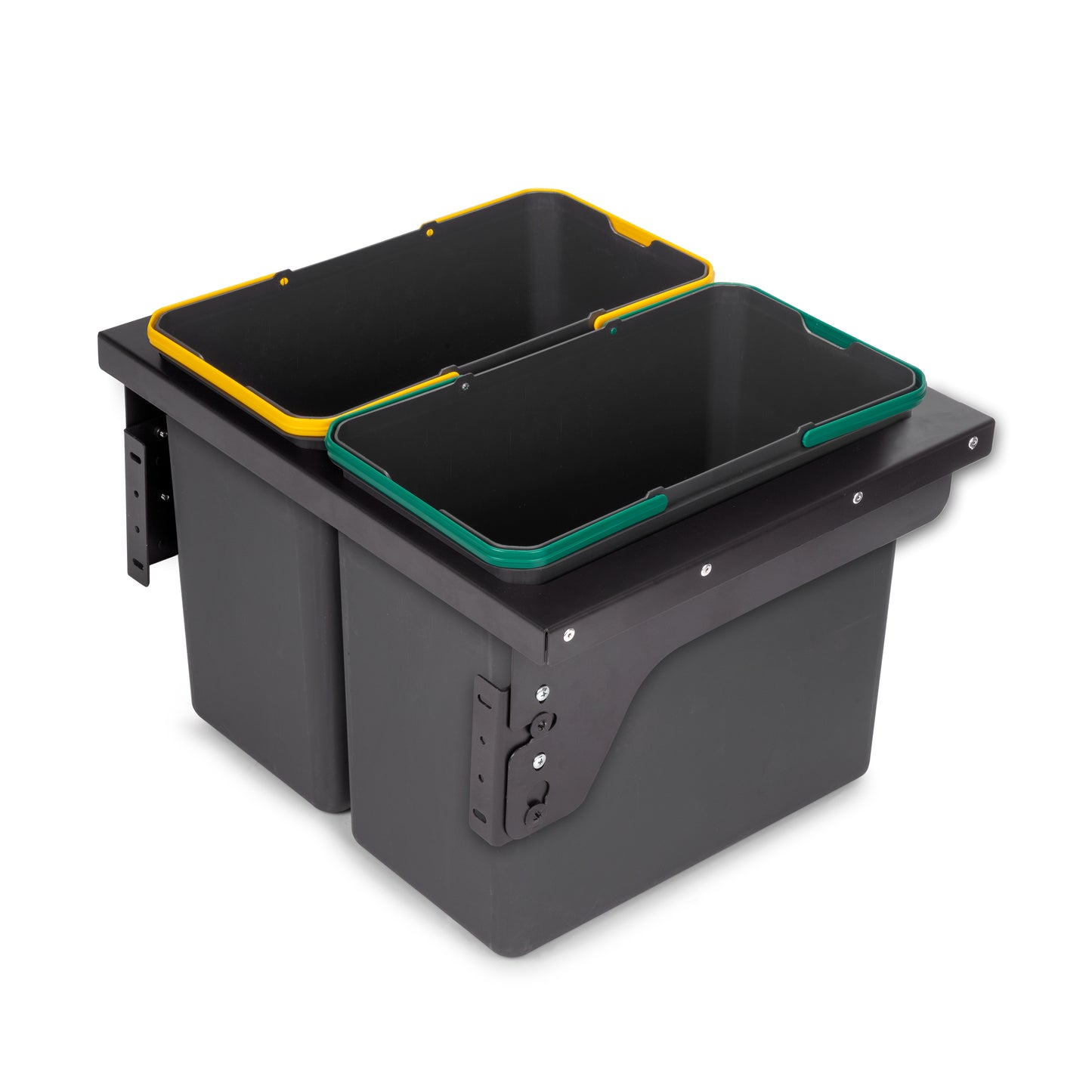 Emuca Recycle, contenitore per la raccolta differenziata da montare lateralmente sul mobile della cucina Recycle 2x24lt, Acciaio, Tecnoplastica Grigio antracite