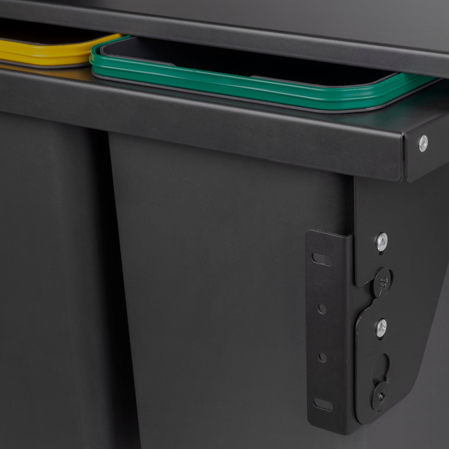 Emuca Recycle, contenitore per la raccolta differenziata da montare lateralmente sul mobile della cucina Recycle 2x24lt, Acciaio, Tecnoplastica Grigio antracite