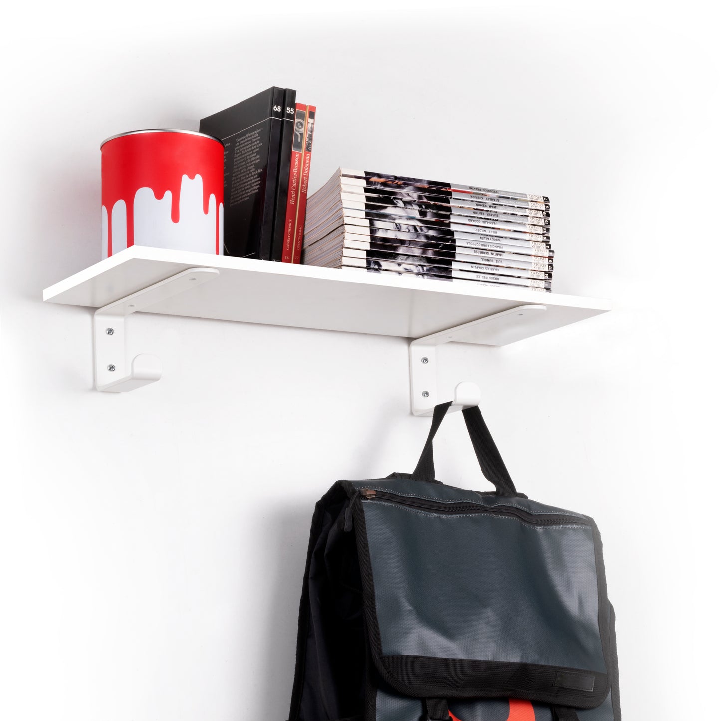 Emuca Set di supporti per mensole in legno Shelf con gancio integrato, Acciaio, Verniciato bianco