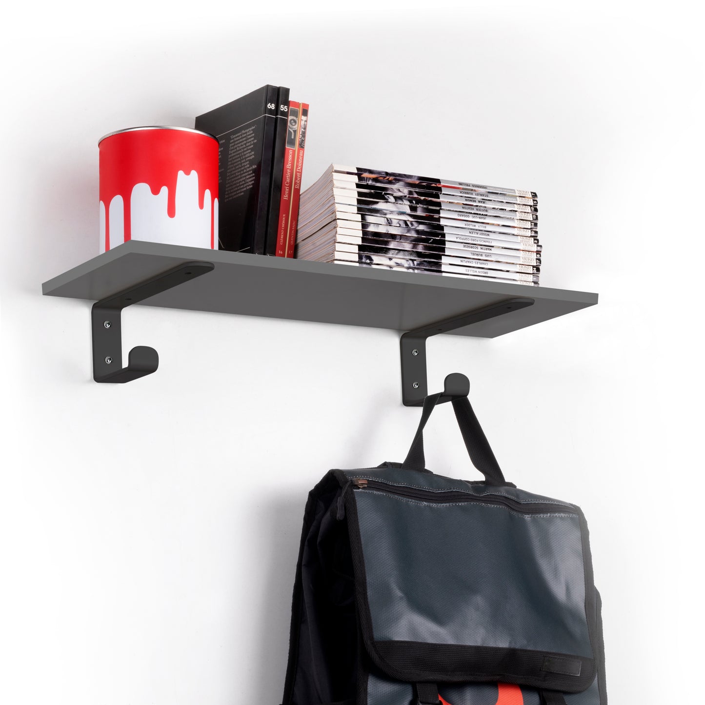 Emuca Set di supporti per mensole in legno Shelf con gancio integrato, Acciaio, Verniciato nero