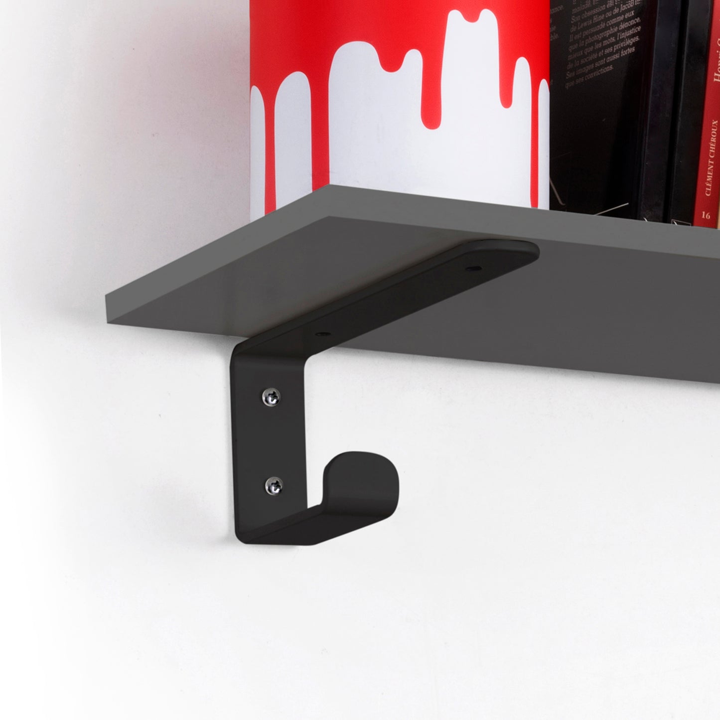 Emuca Set di supporti per mensole in legno Shelf con gancio integrato, Acciaio, Verniciato nero