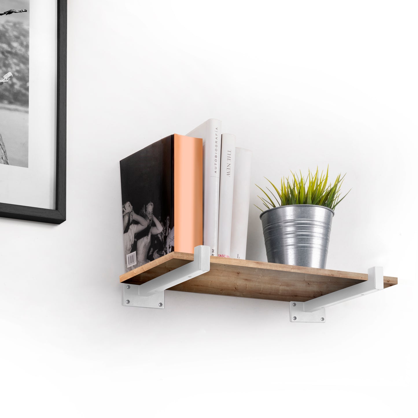 Emuca Set di supporti per mensole in legno Shelf dritto con tubo quadro, Acciaio, Verniciato bianco