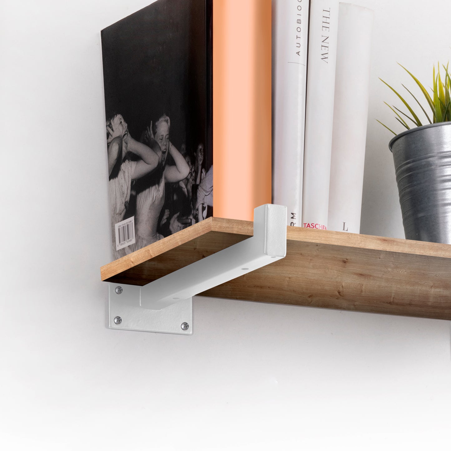 Emuca Set di supporti per mensole in legno Shelf dritto con tubo quadro, Acciaio, Verniciato bianco